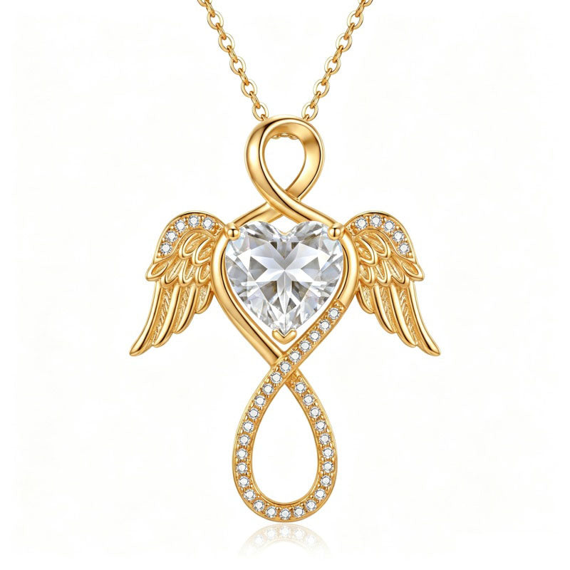 14K Gold Plated 12-Month Birthstone Infinity Angel Wings Pendant Necklace for Women