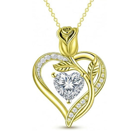 14K Gold Plated 12 Months Birthstone Rose Flower Pendant Necklace Anniversary Birthday Gift