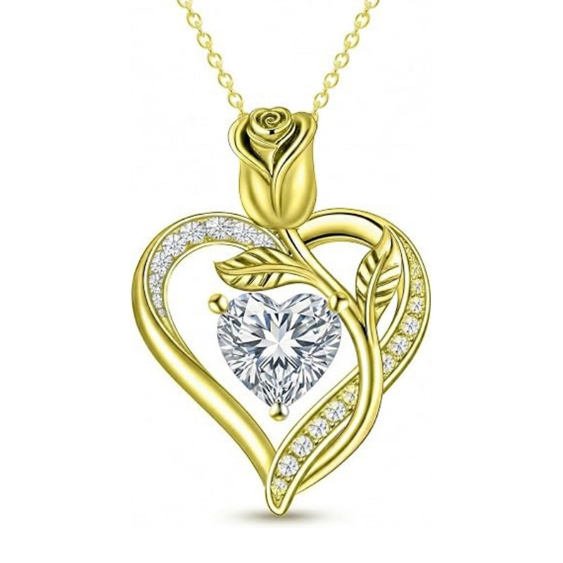 14K Gold Plated 12 Months Birthstone Rose Flower Pendant Necklace Anniversary Birthday Gift