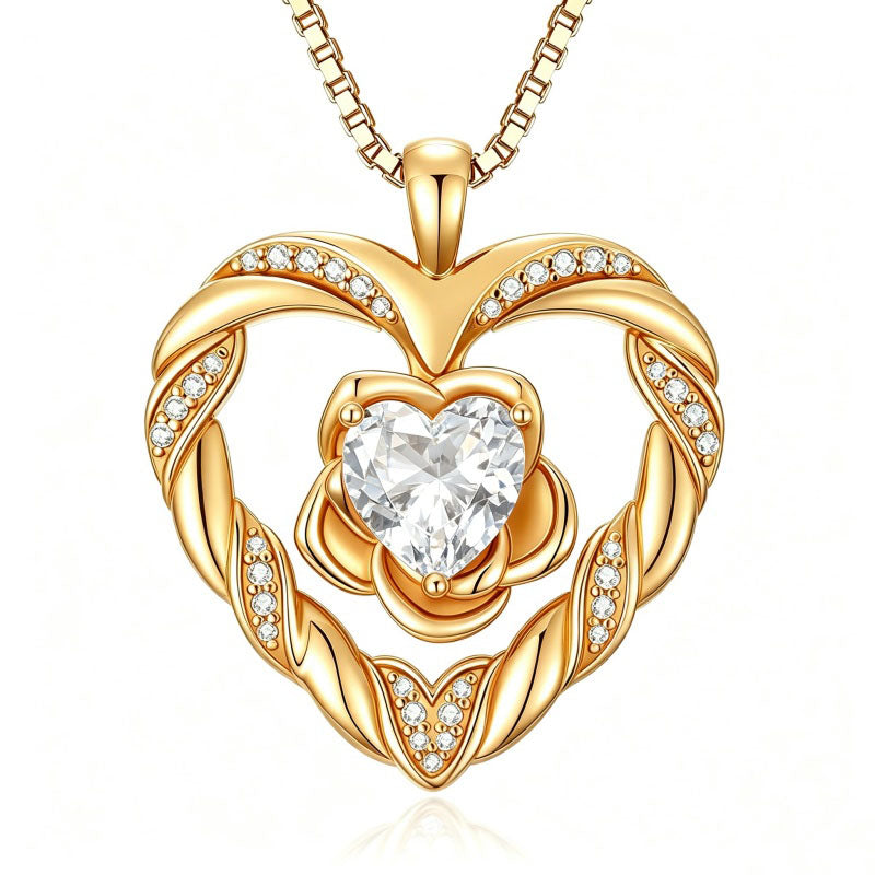 14K Gold Plated  Birthstone Rose Flower Heart Necklaces for Women  Birthday Christams Valentine's Day Jewelry Gift