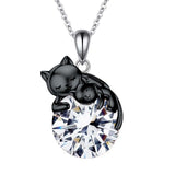 Sterling Silver Birthstone Black Cat Pendant Necklace