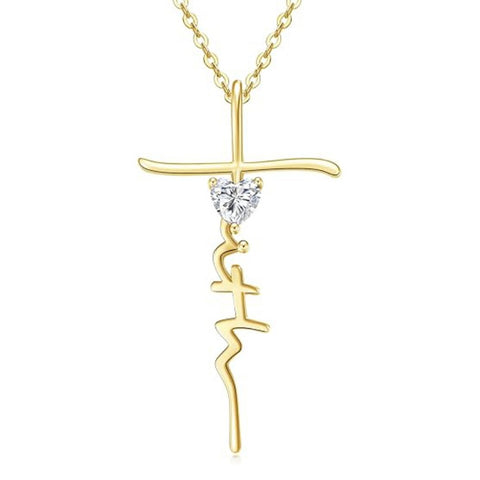 Cross Faith Heart 14K Gold Plated  Birthstone Necklaces for Women