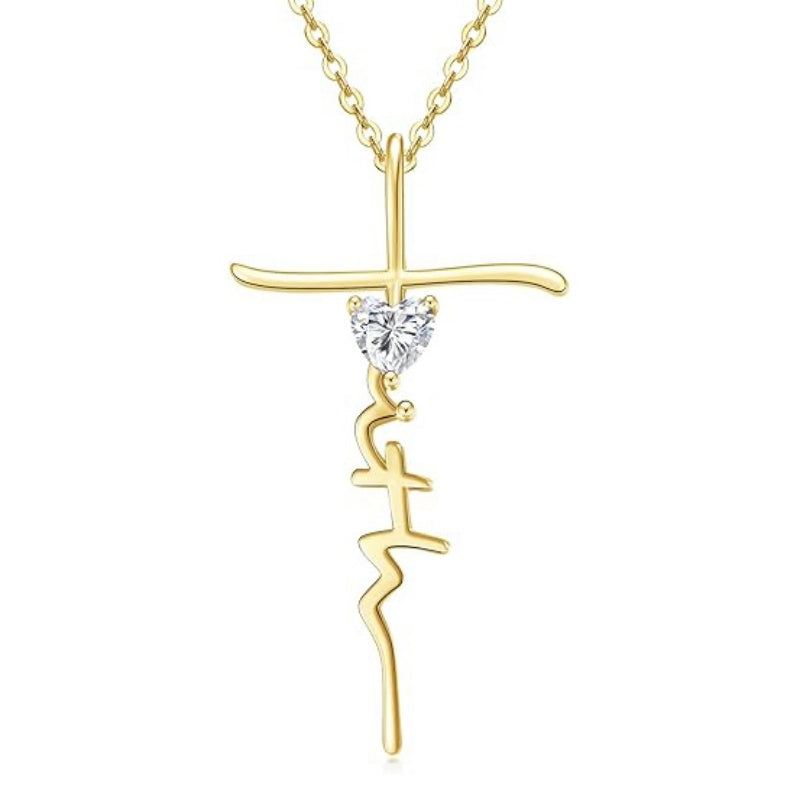 Cross Faith Heart 14K Gold Plated  Birthstone Necklaces for Women