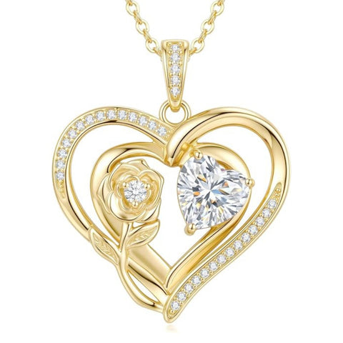 14K Gold Plated Birthstone Rose Heart Birthstone Necklace for Women