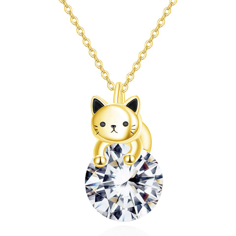 Sterling Silver Birthstone Cat Pendant Necklace