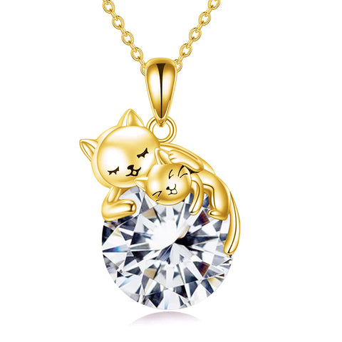 Sterling Silver Birthstone Cat Pendant Necklace