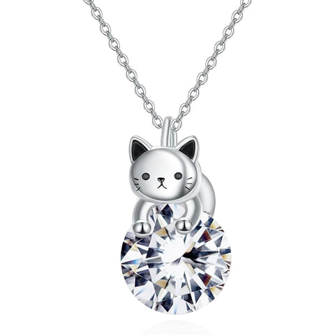 Sterling Silver Birthstone Cat Pendant Necklace