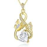 Heart Birthstone 14K  Gold Plated Butterfly Pendant Necklace for Women