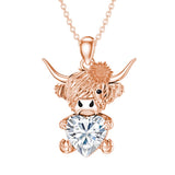 Sterling Silver Heart Birthstone Highland Cow Pendant Necklace