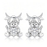 Sterling Silver 12 Month Birthstone Highland Cow Stud Earrings Christmas Gift