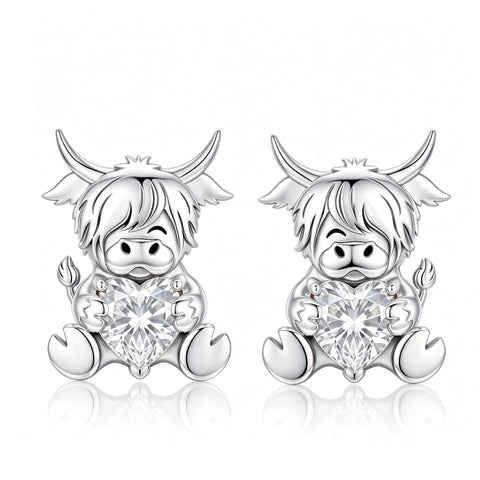Sterling Silver 12 Month Birthstone Highland Cow Stud Earrings Christmas Gift