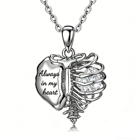 Sterling Silver Black Heart Skeleton Necklace With Engraved