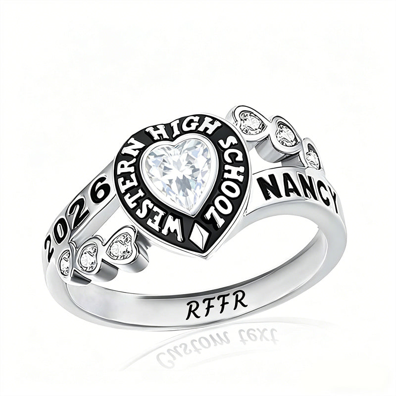 Sterling Silver Personalized Birthstone Engraved Class Rings for Women, College Senior High School Ring