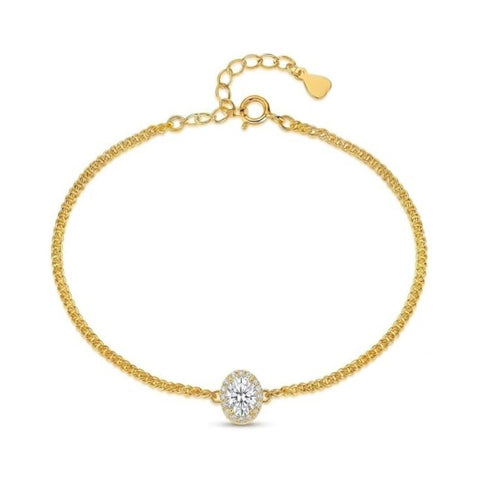 14K Gold Plated Halo Oval Birthstone Cuban Chain Bracelets for Her
