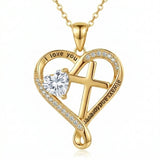 14K Gold Plated Heart  Birthstone Cross Necklace Engraved with I Love You Always and Forever