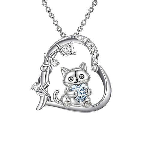 Sterling Silver Birthstone  Cat Pendant Necklace for Women
