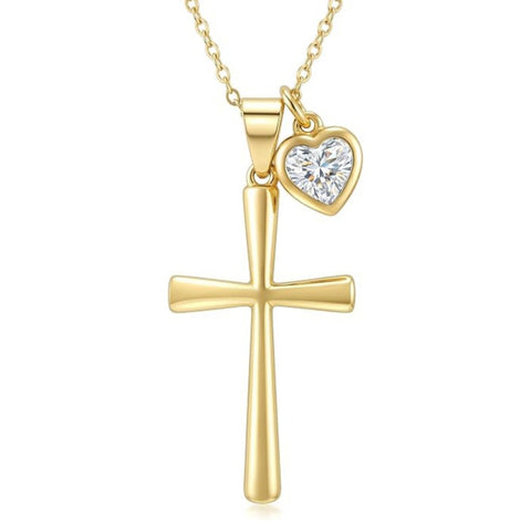 14K Gold  Plated Birthstone Cross Faith Necklace for Women