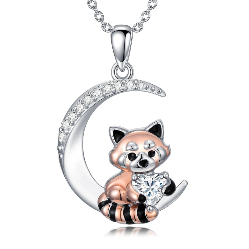 Sterling Silver Birthstone Red Panda Pendant Necklace Animal Jewelry Gifts for Women