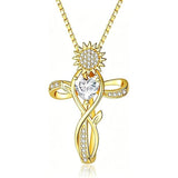 14K  Gold Plated 12 Color Birthstone Sunflower Cross Pendant  Necklace for Women Faith Cross Jewelry