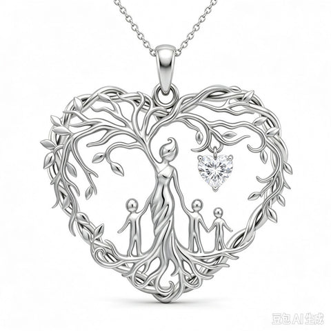 Sterling Silver Heart Pendant Birthstone Tree of Life Mother Child Family Necklace