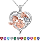 Sterling Silver Heart Birthstone Couple Hugging Necklace for Women Valentine's Day Gift