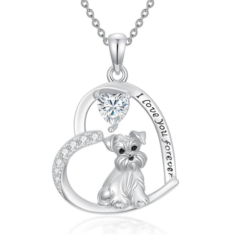 Sterling Silver 12 Month Birthstone Schnauzer Chihuahua Pitbull Pug Pendant Necklace for Women