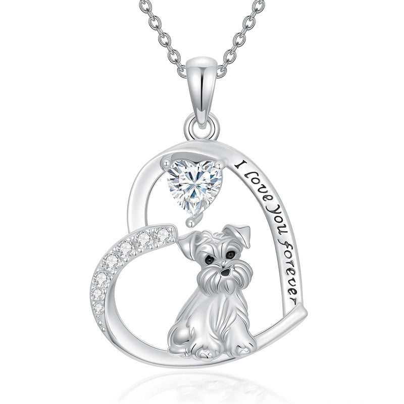 Sterling Silver 12 Month Birthstone Schnauzer Chihuahua Pitbull Pug Pendant Necklace for Women