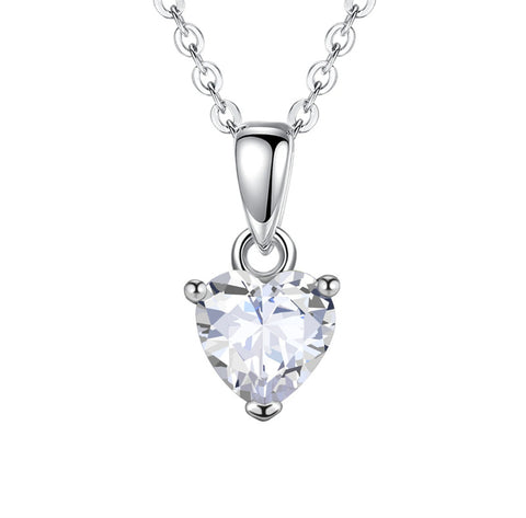 Sterling Silver Heart-Shaped 12 Month Birthstone Cubic Zirconia Pendant Necklace, Valentine's Day Gift