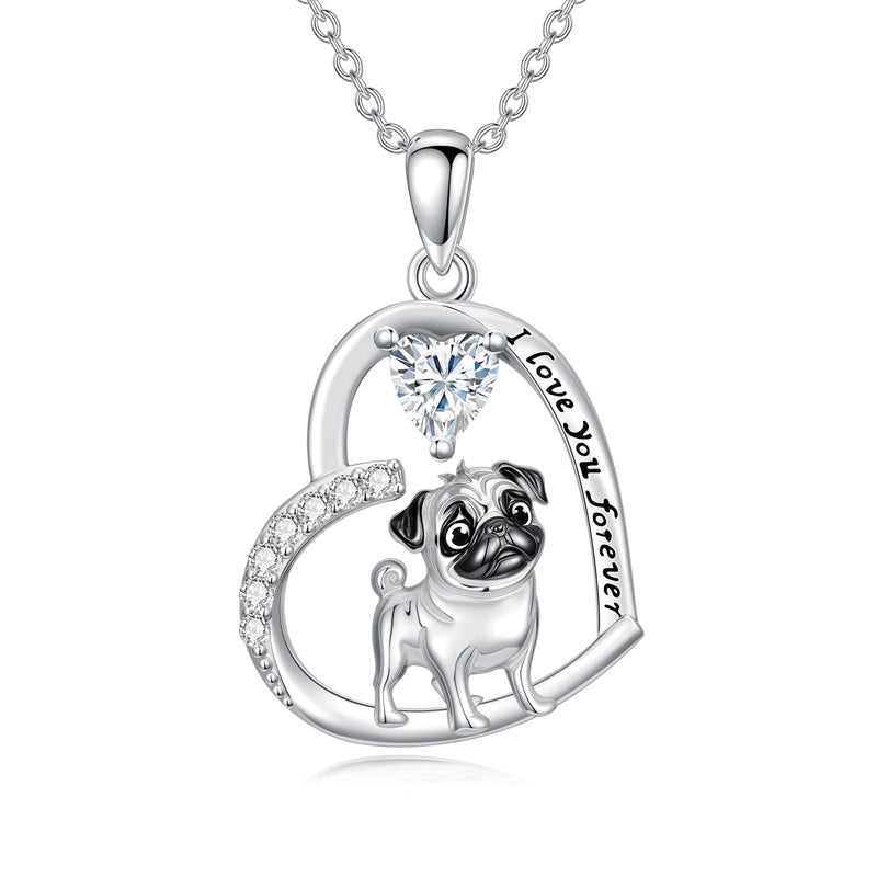 Sterling Silver 12 Month Birthstone Schnauzer Chihuahua Pitbull Pug Pendant Necklace for Women