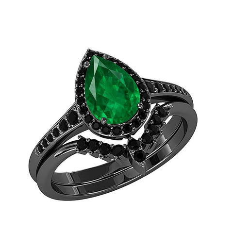 Sterling Silver 3.0CT Pear-Shaped Wedding  Engagement Ring Set For Women