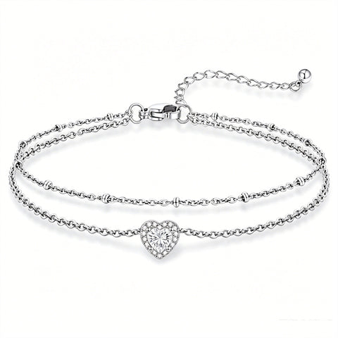 Sterling Silver Birthstone Double Layer Anklet for Beach Weddings, Summer Vacations & Pool Parties