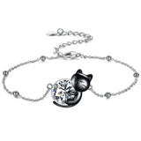 Sterling Silver Cat Birthstone Single Layer Anklet