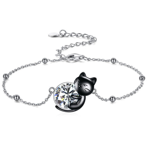 Sterling Silver Cat Birthstone Single Layer Anklet