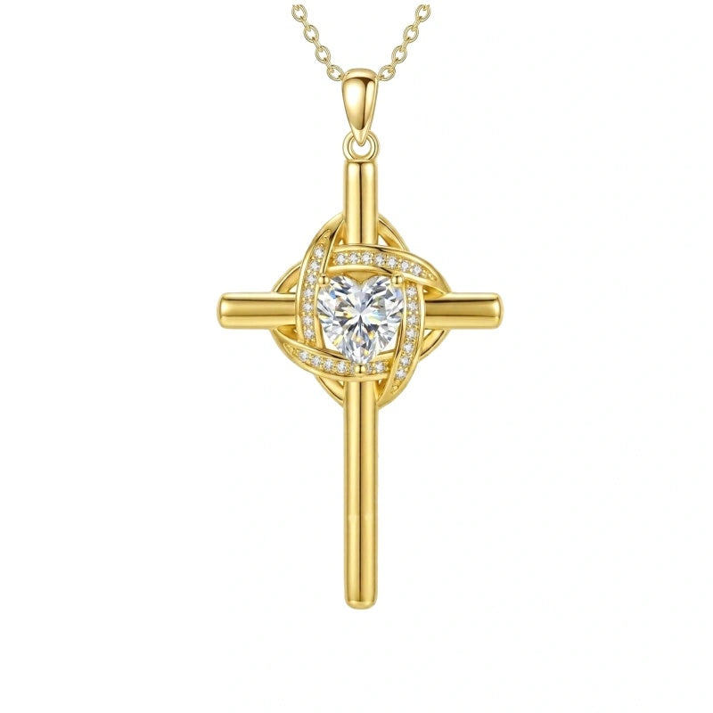 10K 14K 18K Gold Birthstone Cross Pendant Necklace Christian Jewelry