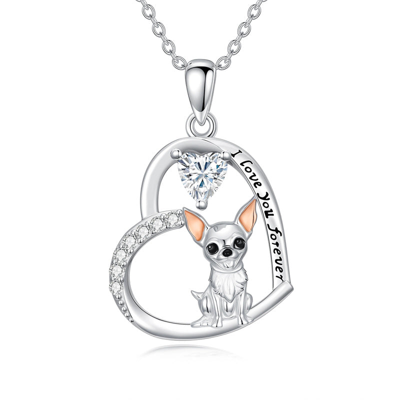Sterling Silver 12 Month Birthstone Schnauzer Chihuahua Pitbull Pug Pendant Necklace for Women