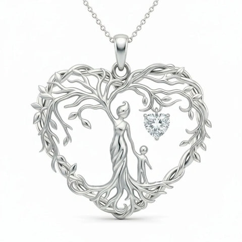 Sterling Silver Heart Pendant Birthstone Tree of Life Mother Child Family Necklace