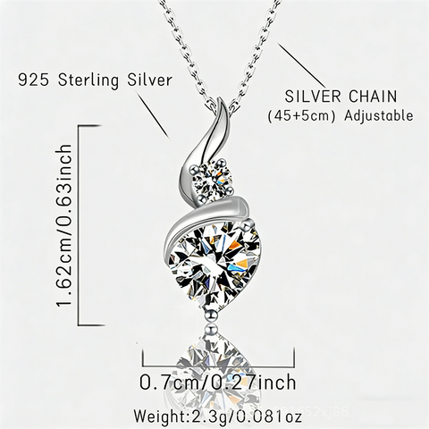 Sterling Silver 1CT Heart Moissanite Pendant Necklace