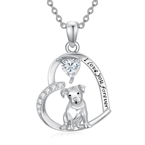 Sterling Silver 12 Month Birthstone Schnauzer Chihuahua Pitbull Pug Pendant Necklace for Women