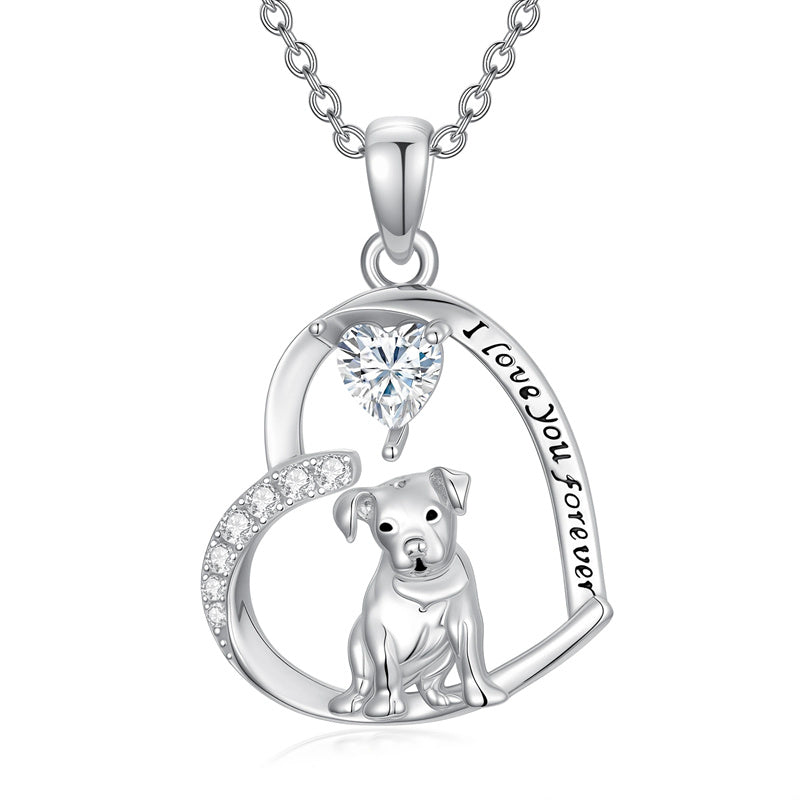 Sterling Silver 12 Month Birthstone Schnauzer Chihuahua Pitbull Pug Pendant Necklace for Women