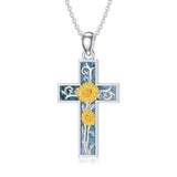 Sterling Silver Turquoise Personalized Engraved 12 Month Birth Flower Cross Pendant Necklace