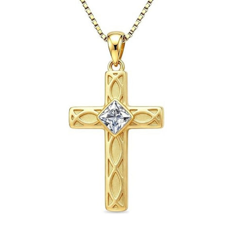 14K Gold Plated Birthstone Cross Pendant Necklace for Women  Anniversary Christmas Birthday Gift