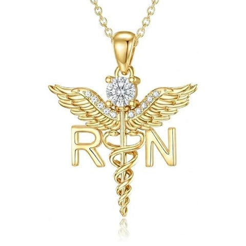 14K Gold  Plated Nurse Caduceus Necklace for Women  RN Registered Graduation Gift