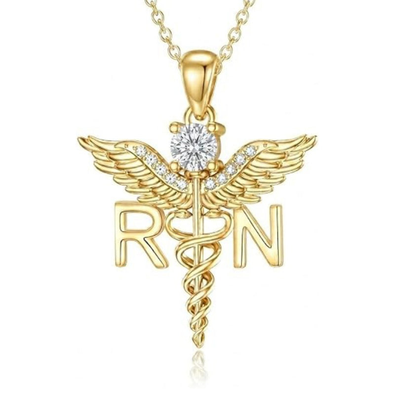 14K Gold  Plated Nurse Caduceus Necklace for Women  RN Registered Graduation Gift