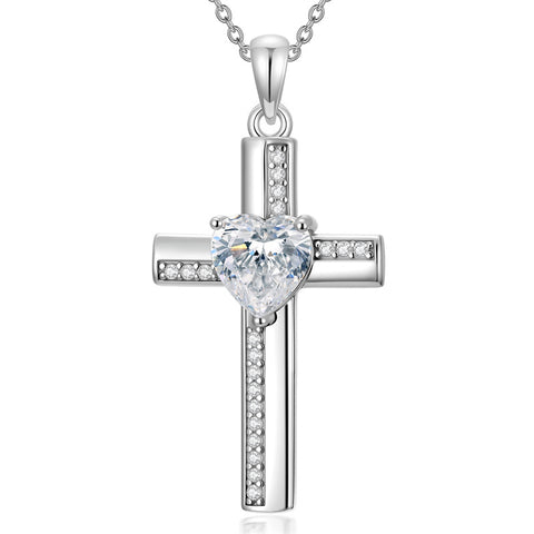 Sterling Silver 12 Birthstones Cross Religious Necklace for Women