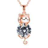 Silver Cat 12 Month Birthstone Pendant Necklace