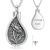 Sterling Silver Personalized Engraved Teardrop Birth Flower Urn Necklace for Ashes