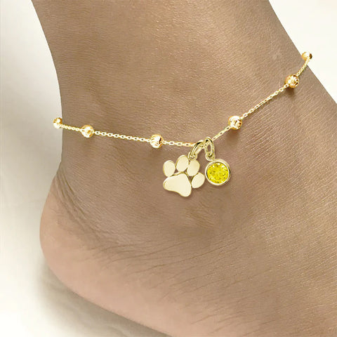 Sterling Silver Birthstone Paw Print Bracelet Anklet Necklace