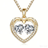 14K Gold Plated Double Heart Birthstone Necklace Anniversary Birthday Gifts for Women
