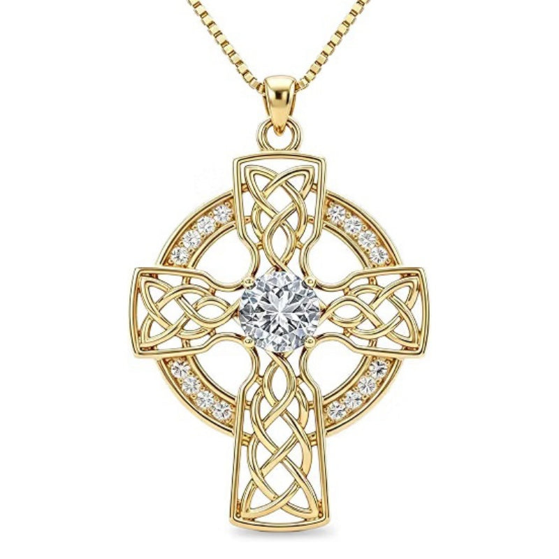 14K Gold Plated Birthstone Celtic Knotwork Cross Necklace for Women
