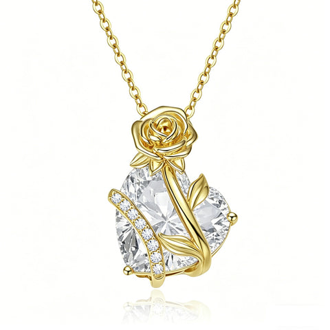 10K 14K 18K Gold Heart Birthstone Rose Pendant Necklace Gifts for Wife Girlfriend Mom Daughter Grandma